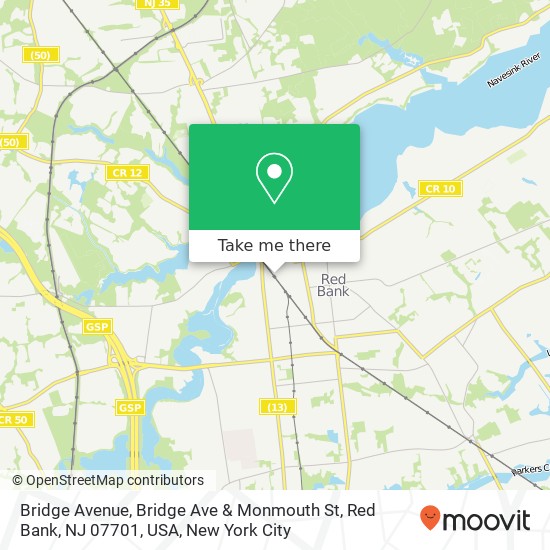 Bridge Avenue, Bridge Ave & Monmouth St, Red Bank, NJ 07701, USA map