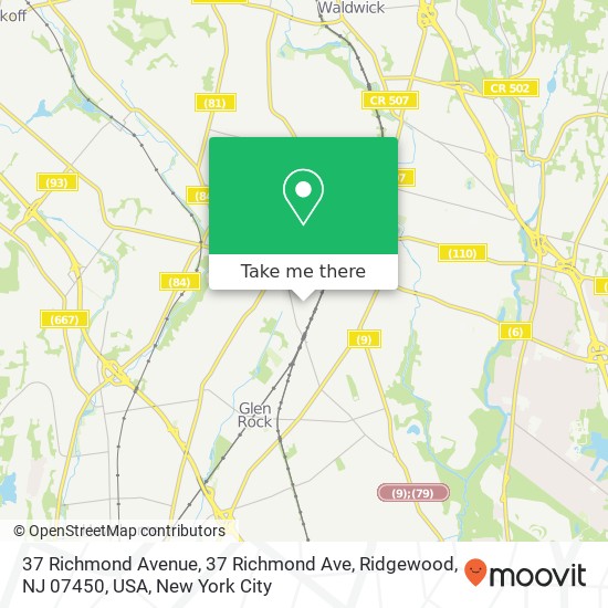 Mapa de 37 Richmond Avenue, 37 Richmond Ave, Ridgewood, NJ 07450, USA