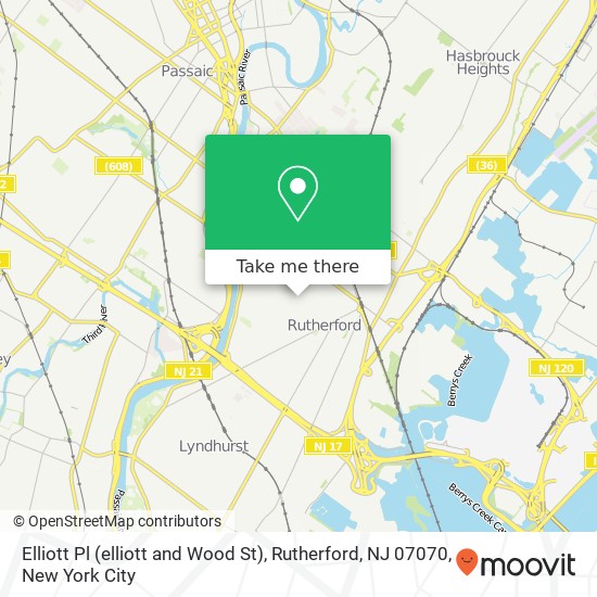 Mapa de Elliott Pl (elliott and Wood St), Rutherford, NJ 07070