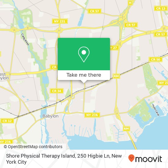 Mapa de Shore Physical Therapy Island, 250 Higbie Ln