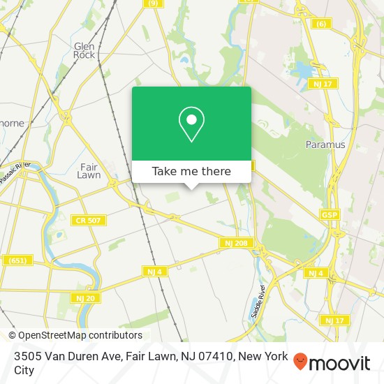 Mapa de 3505 Van Duren Ave, Fair Lawn, NJ 07410