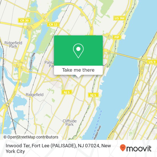 Mapa de Inwood Ter, Fort Lee (PALISADE), NJ 07024