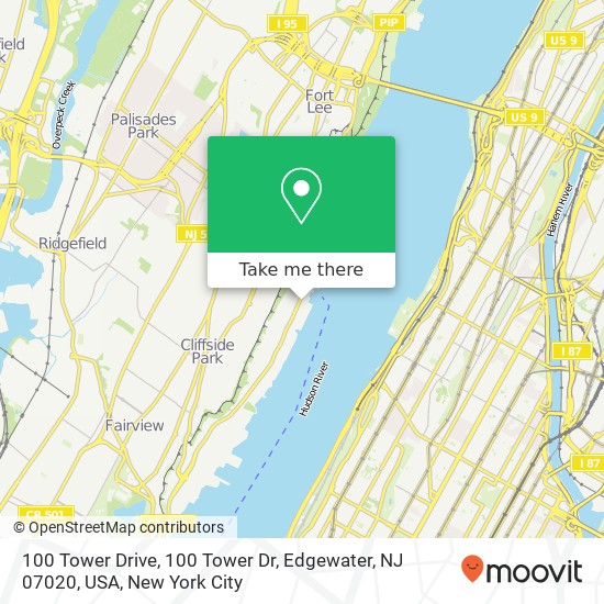 Mapa de 100 Tower Drive, 100 Tower Dr, Edgewater, NJ 07020, USA