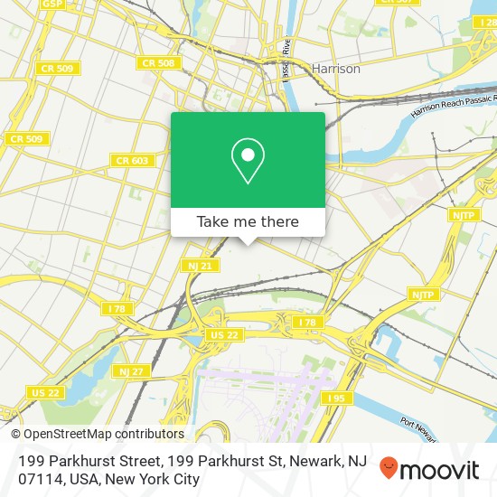 Mapa de 199 Parkhurst Street, 199 Parkhurst St, Newark, NJ 07114, USA