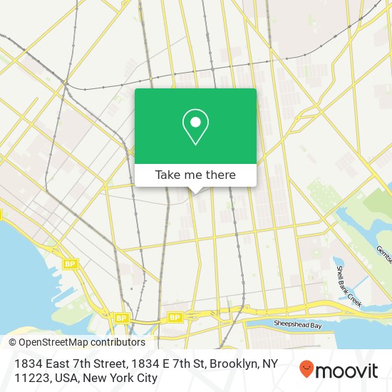 Mapa de 1834 East 7th Street, 1834 E 7th St, Brooklyn, NY 11223, USA