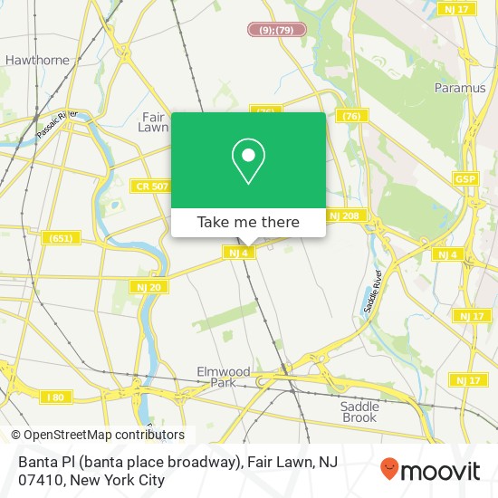 Mapa de Banta Pl (banta place broadway), Fair Lawn, NJ 07410