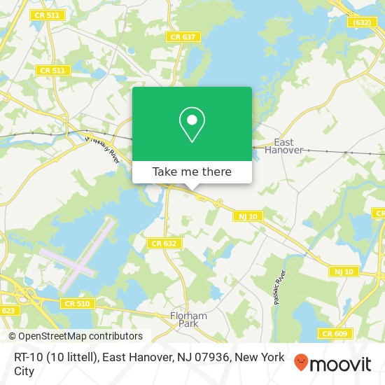 Mapa de RT-10 (10 littell), East Hanover, NJ 07936