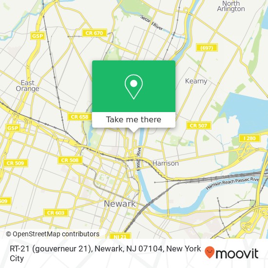 Mapa de RT-21 (gouverneur 21), Newark, NJ 07104
