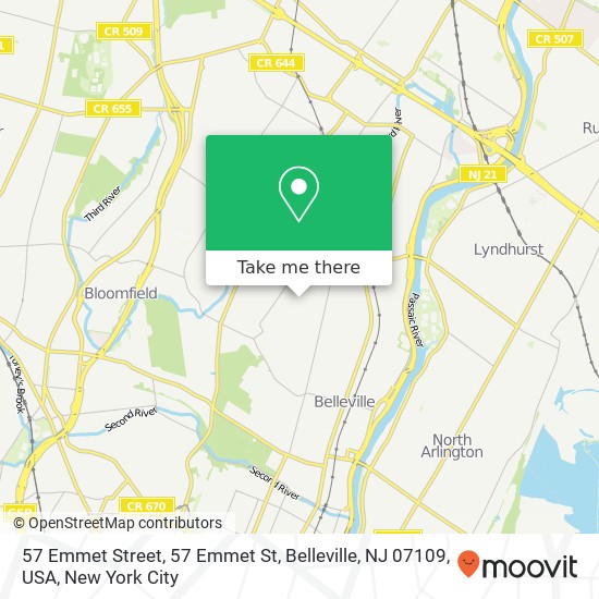 57 Emmet Street, 57 Emmet St, Belleville, NJ 07109, USA map