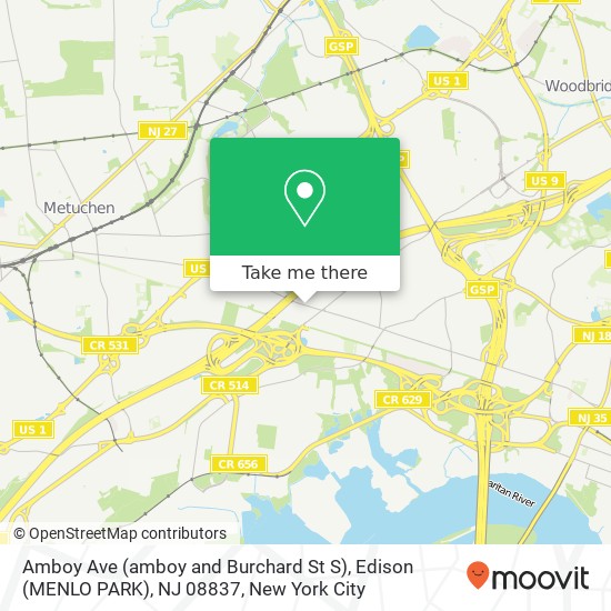 Mapa de Amboy Ave (amboy and Burchard St S), Edison (MENLO PARK), NJ 08837