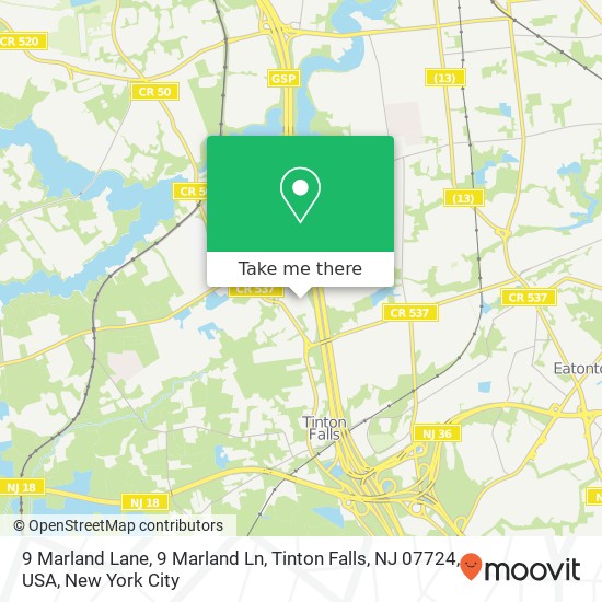 Mapa de 9 Marland Lane, 9 Marland Ln, Tinton Falls, NJ 07724, USA