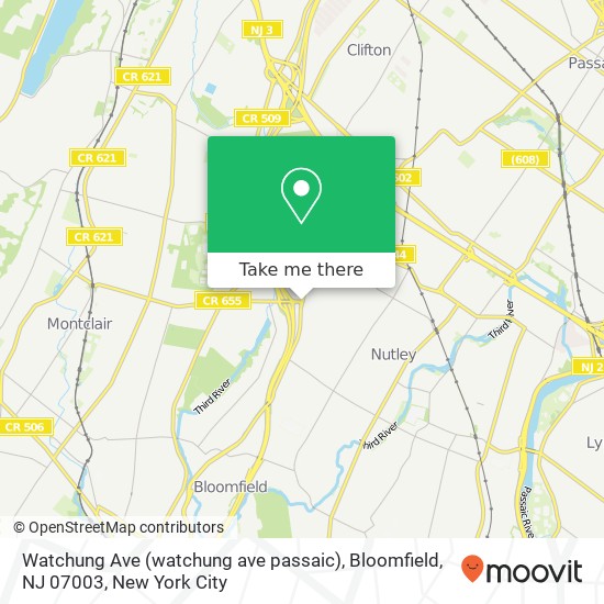 Watchung Ave (watchung ave passaic), Bloomfield, NJ 07003 map