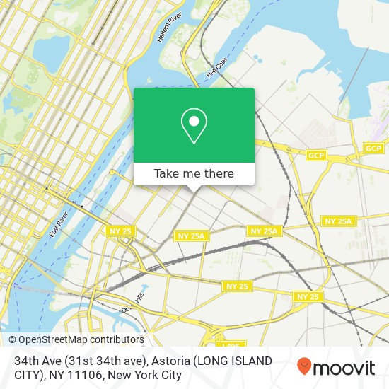 Mapa de 34th Ave (31st 34th ave), Astoria (LONG ISLAND CITY), NY 11106