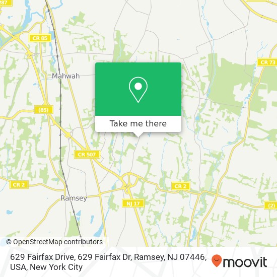 629 Fairfax Drive, 629 Fairfax Dr, Ramsey, NJ 07446, USA map