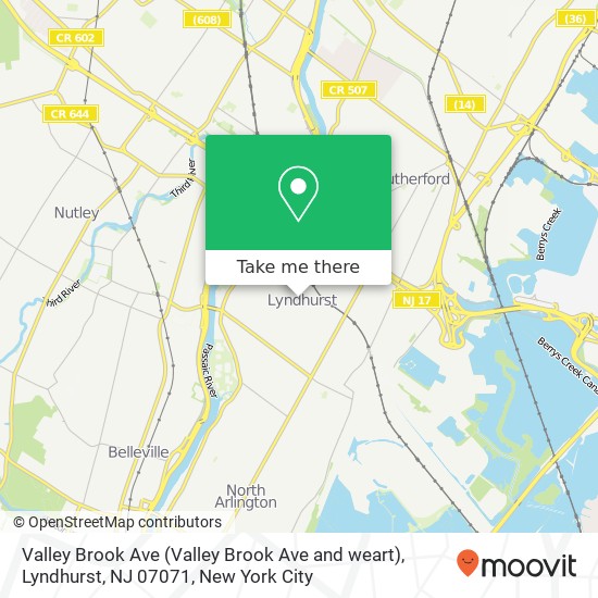 Mapa de Valley Brook Ave (Valley Brook Ave and weart), Lyndhurst, NJ 07071