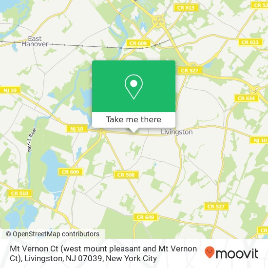 Mapa de Mt Vernon Ct (west mount pleasant and Mt Vernon Ct), Livingston, NJ 07039