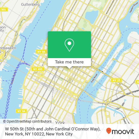 Mapa de W 50th St (50th and John Cardinal O'Connor Way), New York, NY 10022