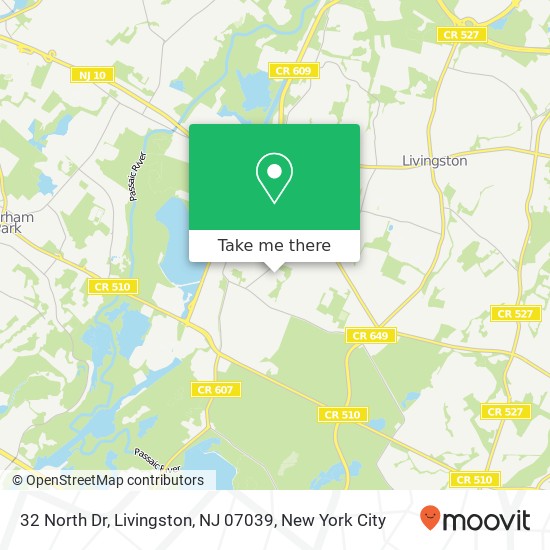 Mapa de 32 North Dr, Livingston, NJ 07039