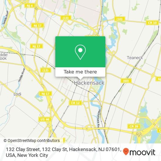 Mapa de 132 Clay Street, 132 Clay St, Hackensack, NJ 07601, USA