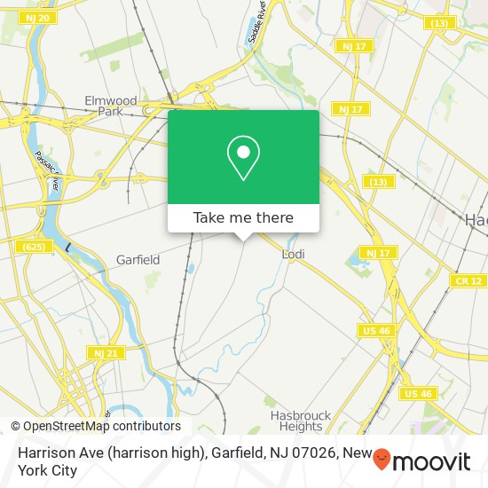 Mapa de Harrison Ave (harrison high), Garfield, NJ 07026