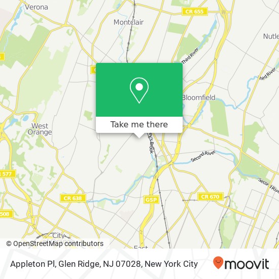 Mapa de Appleton Pl, Glen Ridge, NJ 07028