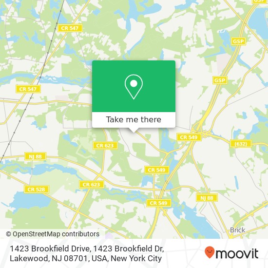 Mapa de 1423 Brookfield Drive, 1423 Brookfield Dr, Lakewood, NJ 08701, USA