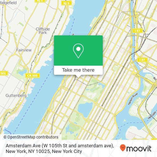 Amsterdam Ave (W 105th St and amsterdam ave), New York, NY 10025 map