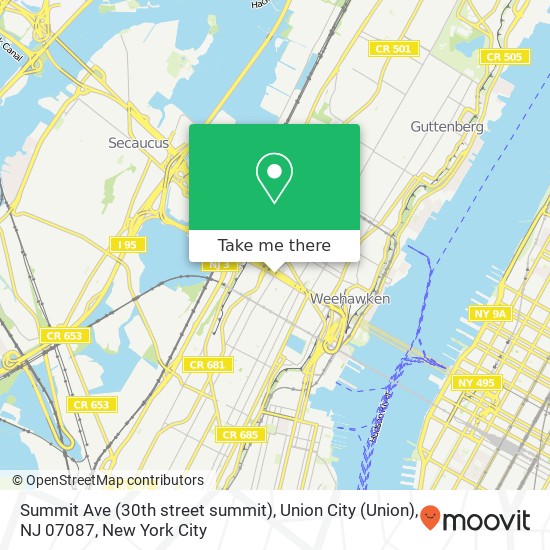 Mapa de Summit Ave (30th street summit), Union City (Union), NJ 07087