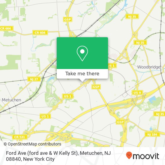 Mapa de Ford Ave (ford ave & W Kelly St), Metuchen, NJ 08840