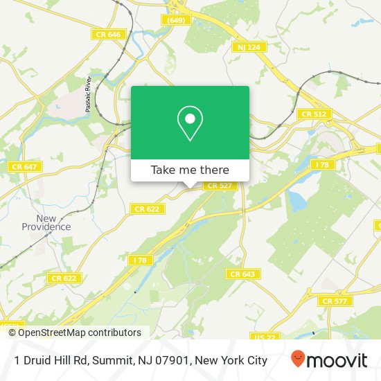 Mapa de 1 Druid Hill Rd, Summit, NJ 07901