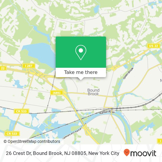 Mapa de 26 Crest Dr, Bound Brook, NJ 08805