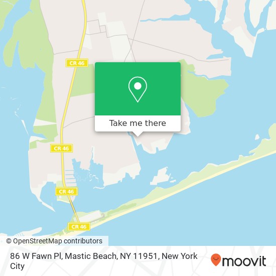 Mapa de 86 W Fawn Pl, Mastic Beach, NY 11951