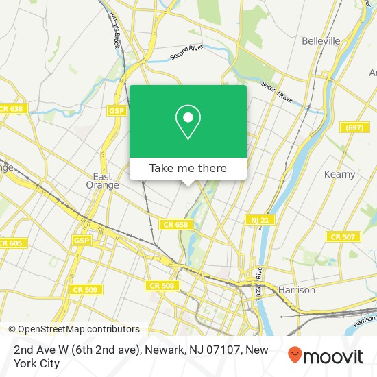 Mapa de 2nd Ave W (6th 2nd ave), Newark, NJ 07107