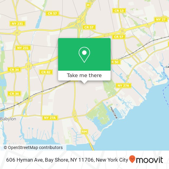 Mapa de 606 Hyman Ave, Bay Shore, NY 11706