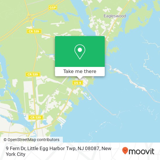 Mapa de 9 Fern Dr, Little Egg Harbor Twp, NJ 08087