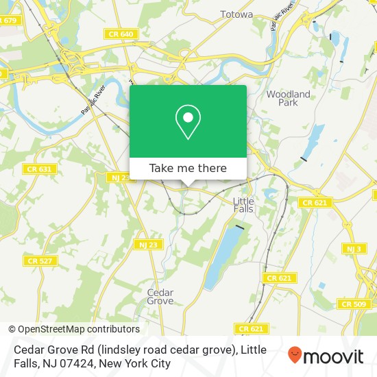 Mapa de Cedar Grove Rd (lindsley road cedar grove), Little Falls, NJ 07424