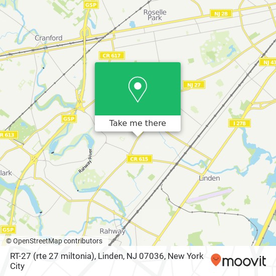 Mapa de RT-27 (rte 27 miltonia), Linden, NJ 07036