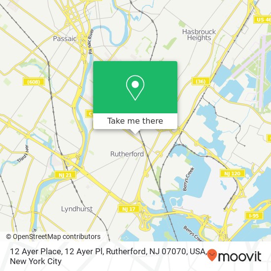 Mapa de 12 Ayer Place, 12 Ayer Pl, Rutherford, NJ 07070, USA