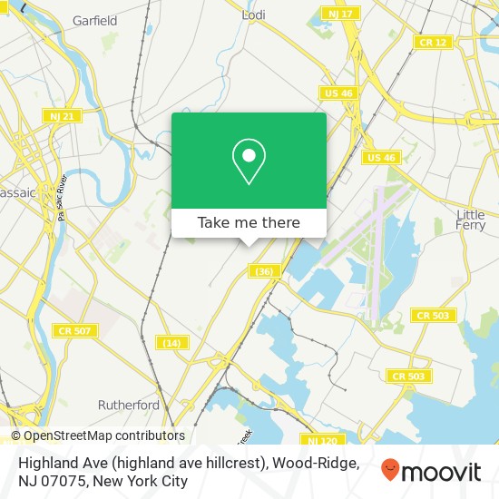 Mapa de Highland Ave (highland ave hillcrest), Wood-Ridge, NJ 07075