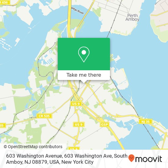 Mapa de 603 Washington Avenue, 603 Washington Ave, South Amboy, NJ 08879, USA