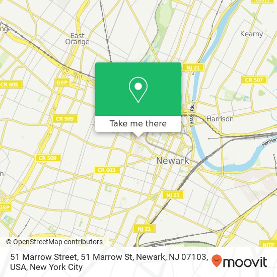 Mapa de 51 Marrow Street, 51 Marrow St, Newark, NJ 07103, USA
