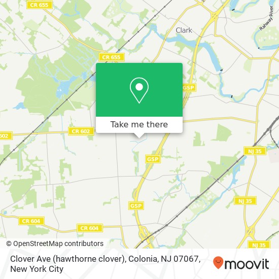 Mapa de Clover Ave (hawthorne clover), Colonia, NJ 07067