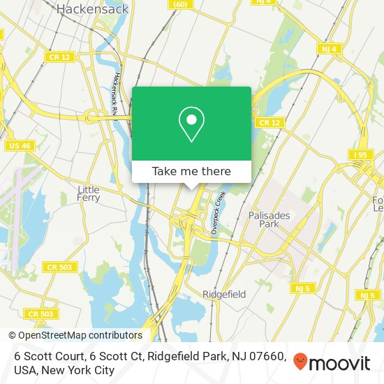 Mapa de 6 Scott Court, 6 Scott Ct, Ridgefield Park, NJ 07660, USA