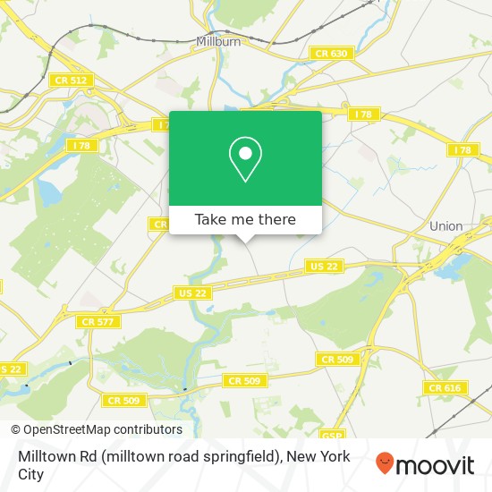 Mapa de Milltown Rd (milltown road springfield), Union, NJ 07083