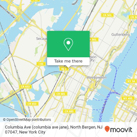 Mapa de Columbia Ave (columbia ave jane), North Bergen, NJ 07047