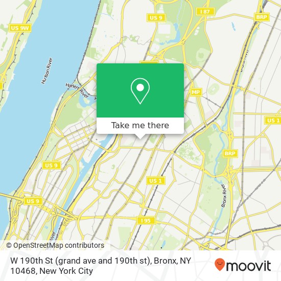 Mapa de W 190th St (grand ave and 190th st), Bronx, NY 10468