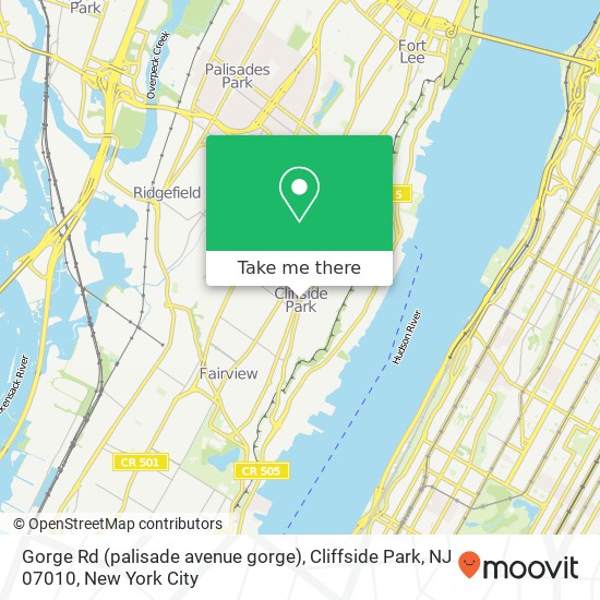 Mapa de Gorge Rd (palisade avenue gorge), Cliffside Park, NJ 07010