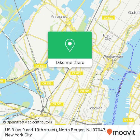 Mapa de US-9 (us 9 and 10th street), North Bergen, NJ 07047