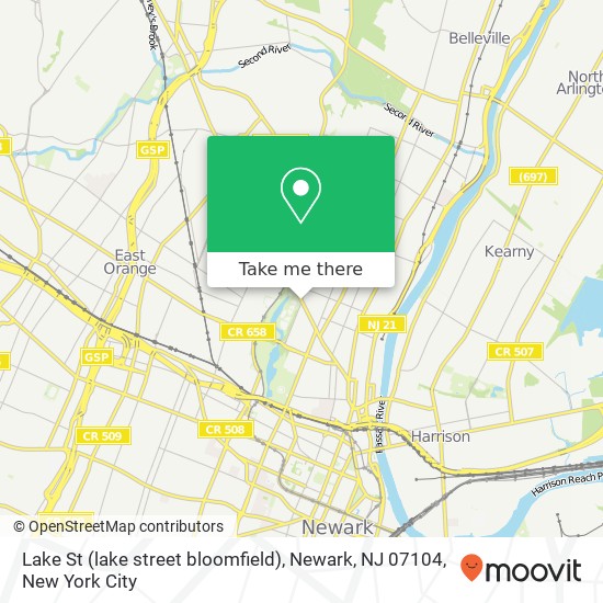 Mapa de Lake St (lake street bloomfield), Newark, NJ 07104
