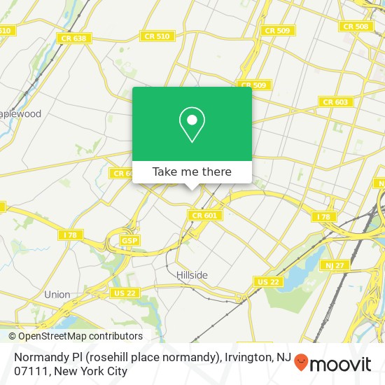 Mapa de Normandy Pl (rosehill place normandy), Irvington, NJ 07111